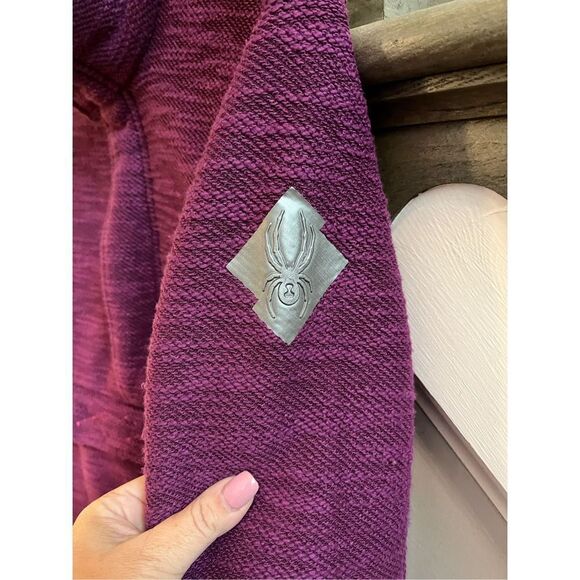 Spyder Mens Knit Front Pocket Heavy Fleece Lined ￼ Pull Over in Raisin sz M EUC - Picture 4 of 8